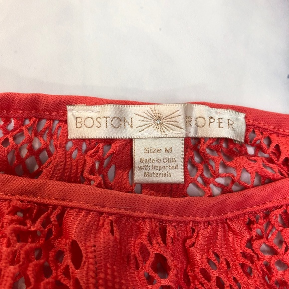 Boston Proper Coral Orange Floral Lace Mesh Blouse - Picture 5 of 8